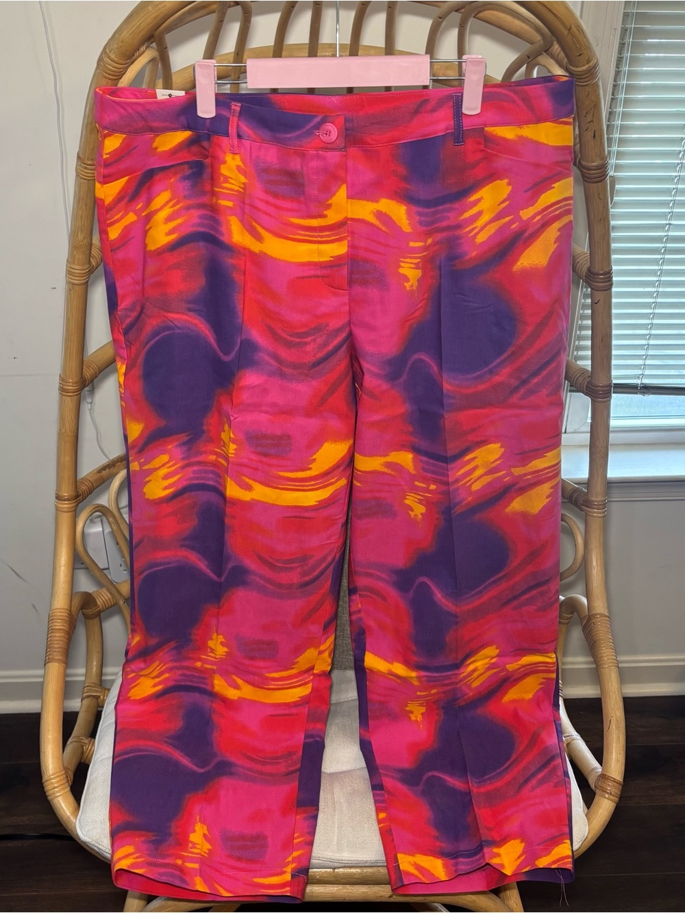 Ashley Stewart Vibrant Abstract Print Wide-Leg Pants in Pink, Purple & Yellow